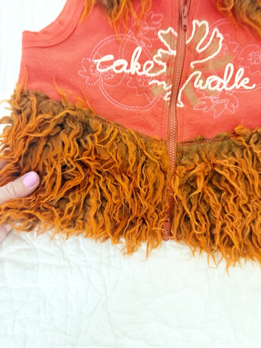 Girls 2T Red Faux-Fur Trim Vest red orange boutique euro brand